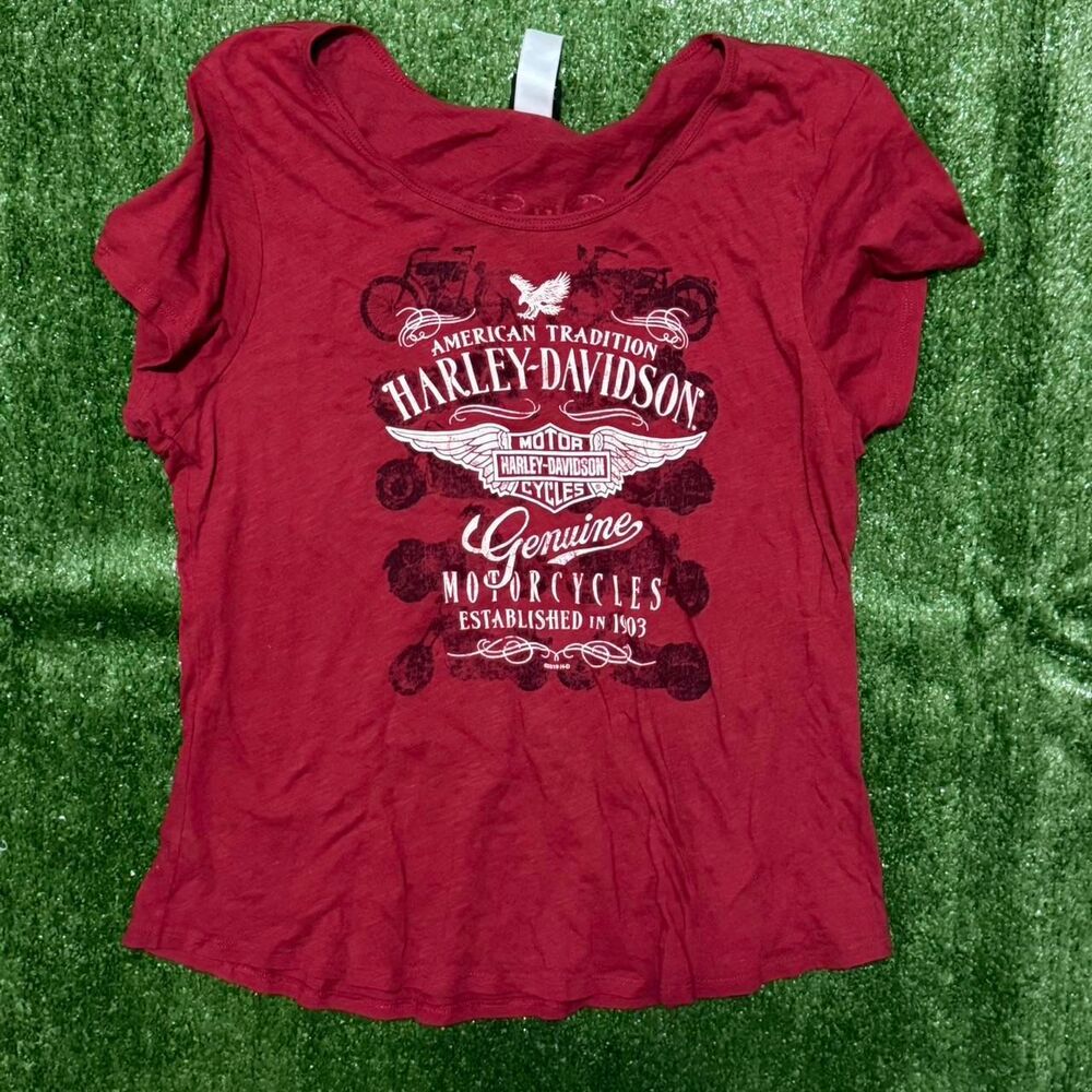 Harley-davidson Women's Red and Burgundy T-shirt